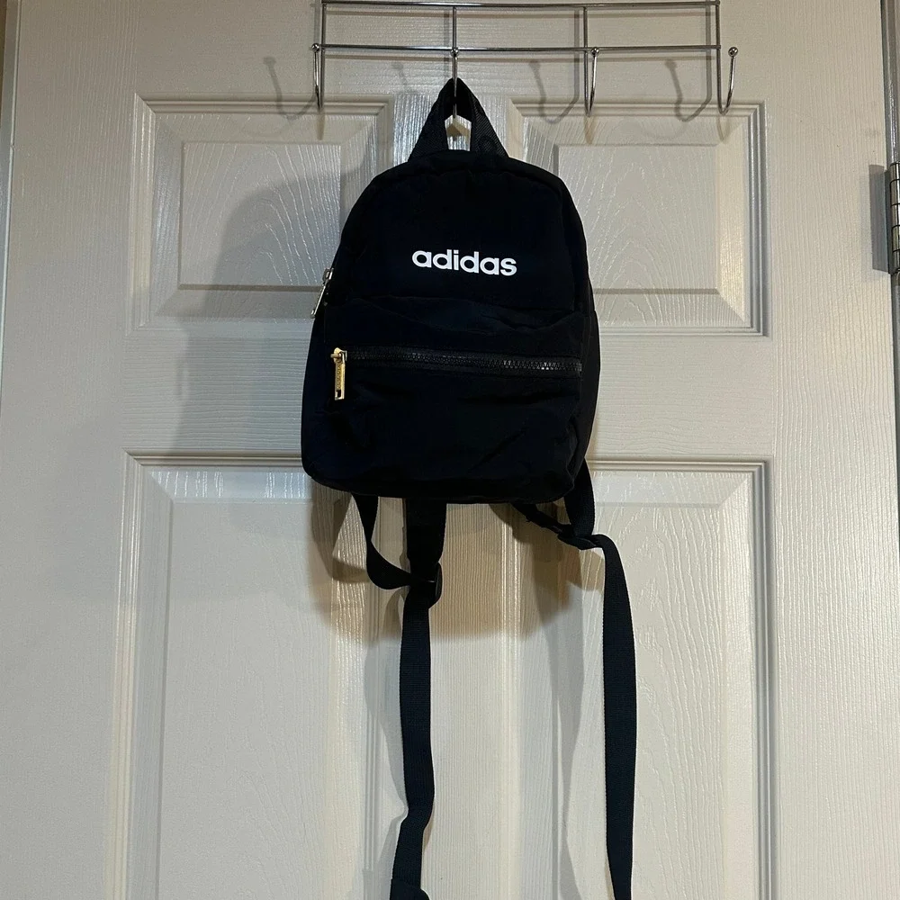 Adidas Linear Mini Backpack Black Gold Hardware Small Travel Bag - Picture 3 of 10